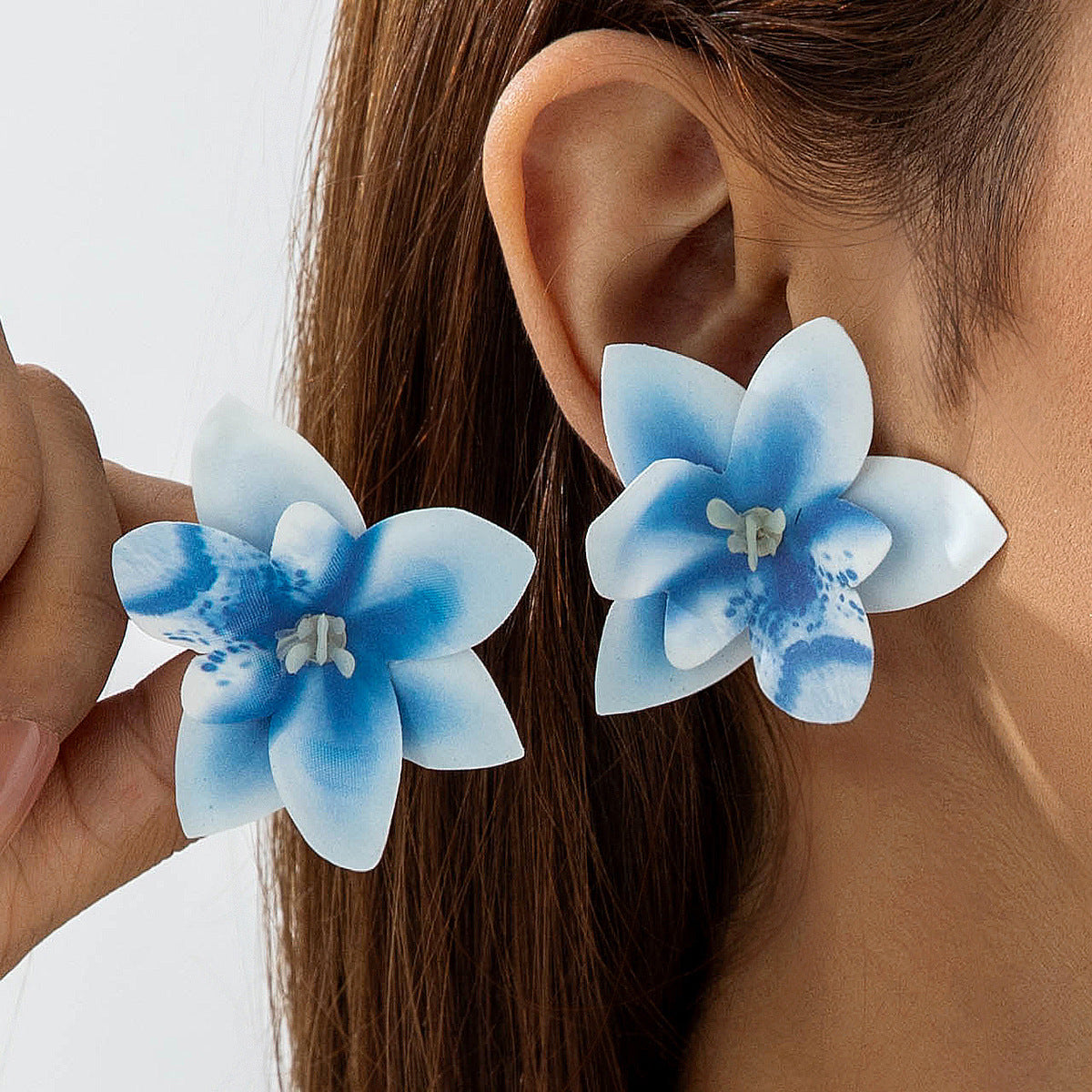 Bohemian Style 3D Orchid Flower Earrings Handmade Statement Jewelry