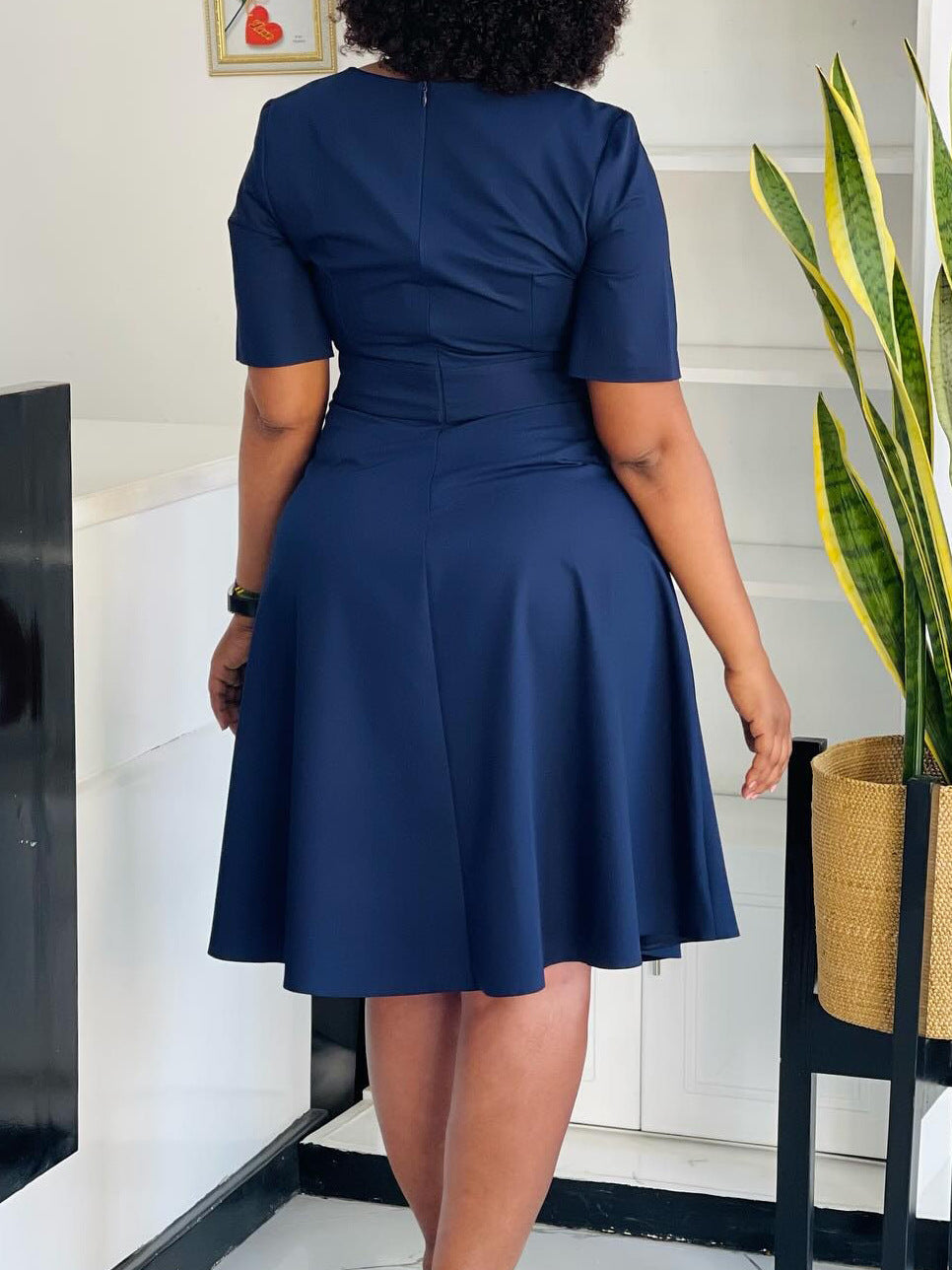 Elegant High-Waisted A-Line Dress Solid Color Casual Dress