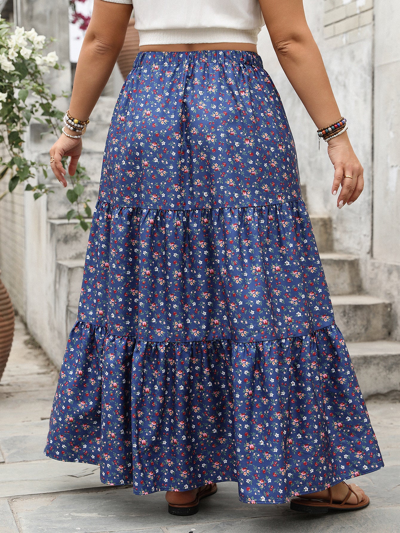 Floral Pleated Maxi Skirt Comfortable Casual Women's Skirt