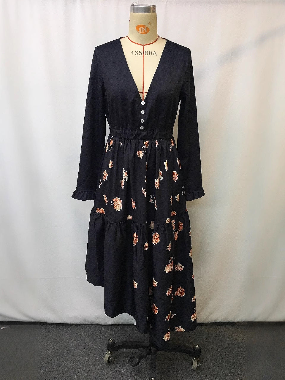 Vintage Floral Print Midi Dress With 3D Effect