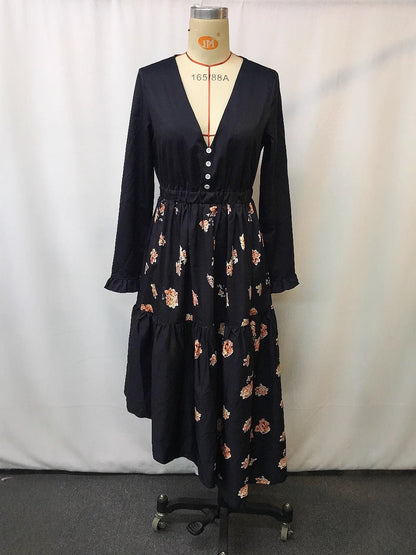 Vintage Floral Print Midi Dress With 3D Effect