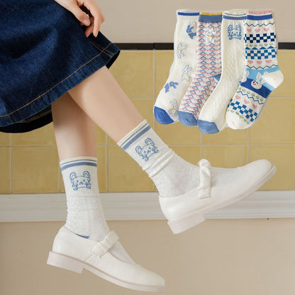 Rufia - Cute Bunny Socks in Light Blue and White