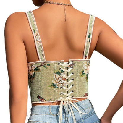 French Bow Tie Floral Print Shaping Tank Top For Women