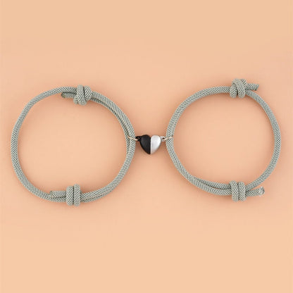 Fashionable Black And White Heart-Shaped Magnetic Buckle Milan Rope Braided Couples Girlfriends Bracelet Adjustable Bracelet