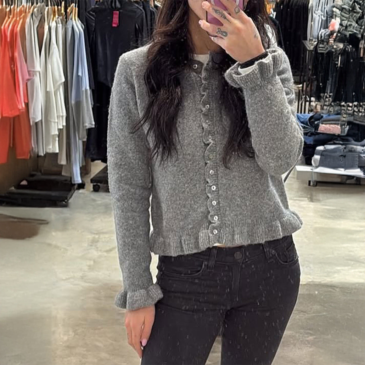 Casual Solid Knit Button Cardigan Sweater for Women