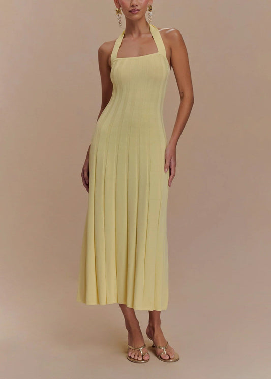 Knit Midi Dress With Halter Tie Back Detail