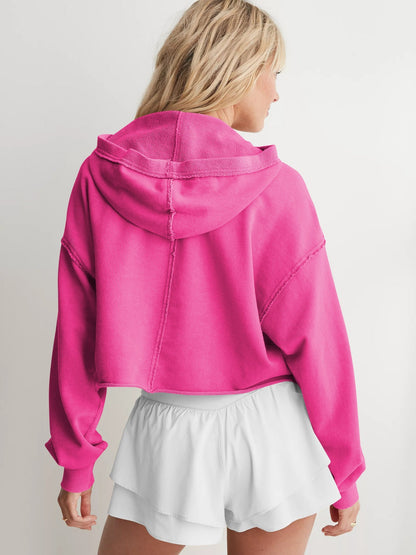Solid Color Short Loose Hooded Sweatshirt