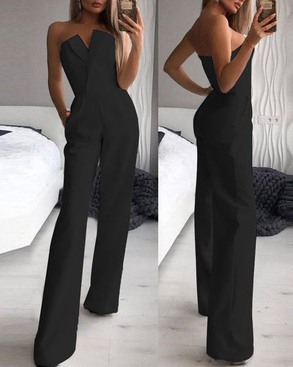 Chinese Style Long Jumpsuit Elegant Office Wear