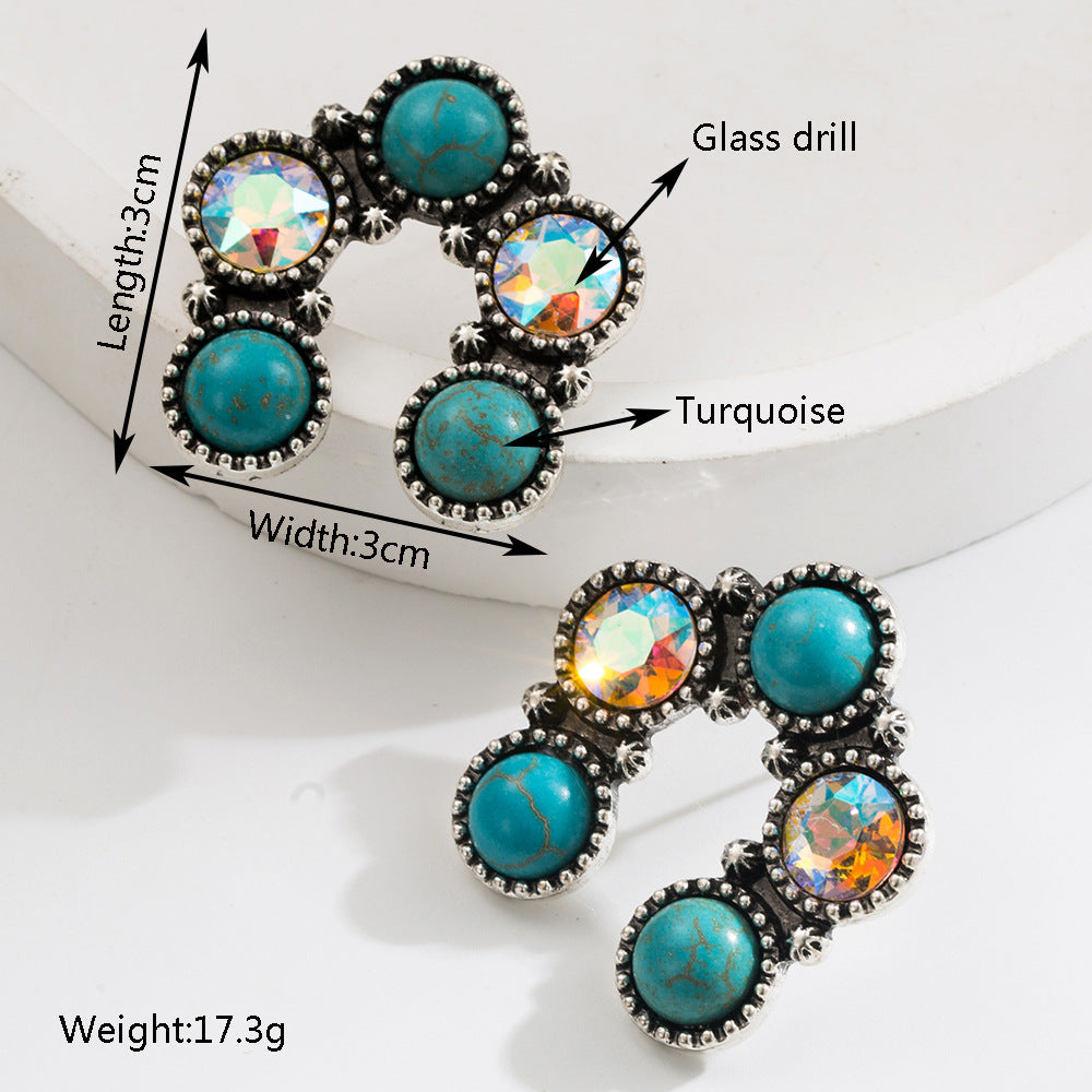 Ethnic Style Geometric Dangle Earrings with Turquoise and Alloy