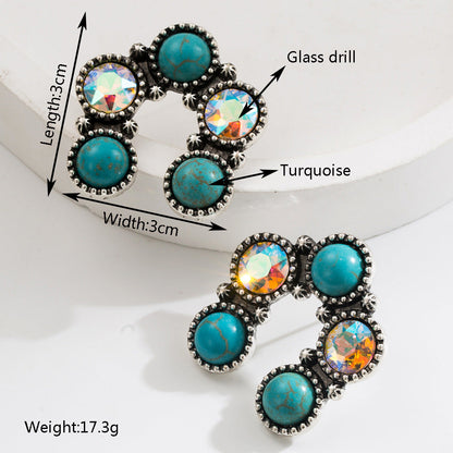 Ethnic Style Geometric Dangle Earrings with Turquoise and Alloy