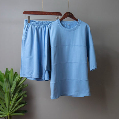 Casual Splice Top and Bermuda Shorts Set