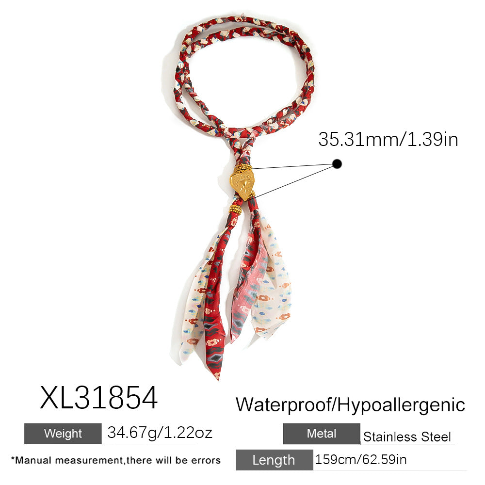 Handmade Floral Print Necklace with Silk Scarf