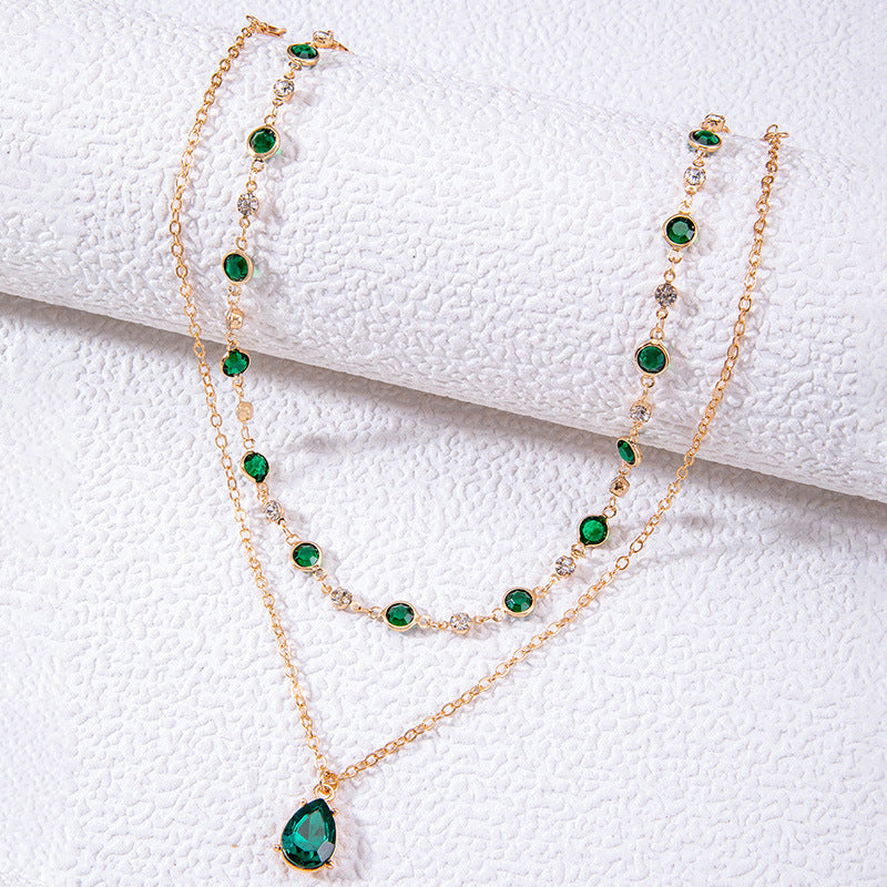Fashionable Vintage Green Drop Pendant Layered Y-Necklace