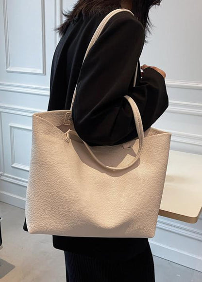 Soft Leather Tote Bag In Beige And Brown