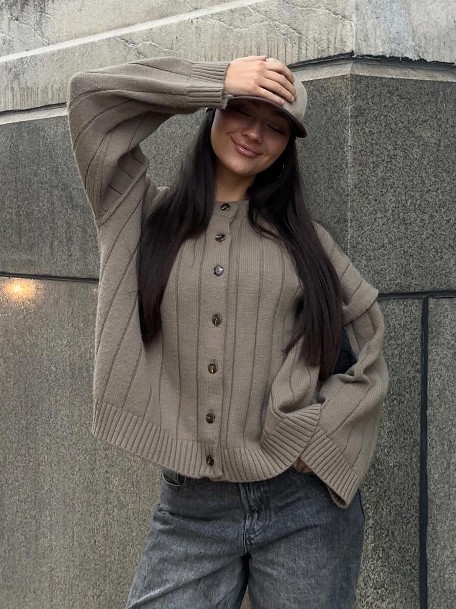 Casual Button-Down Knit Cardigan in Solid Colors