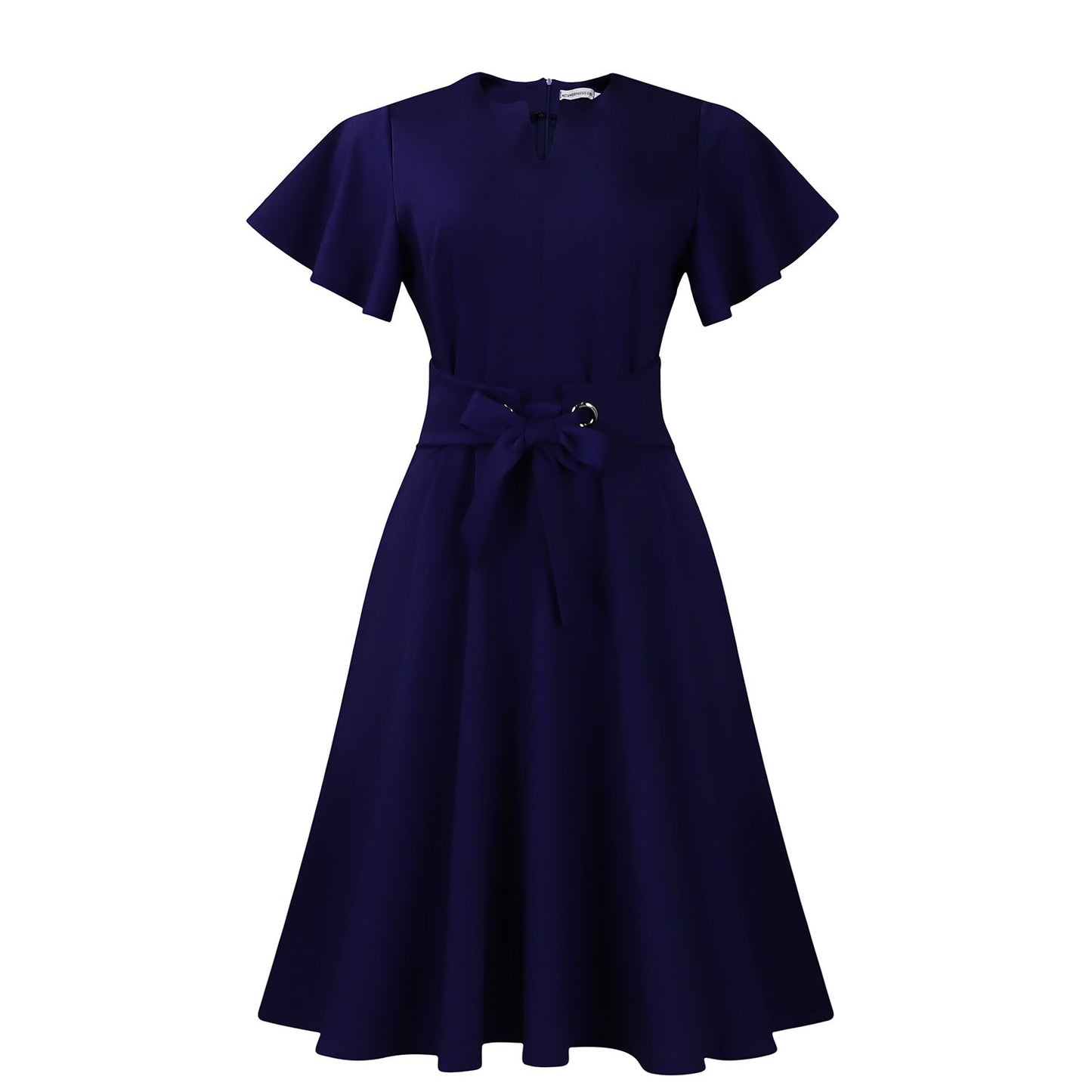 Elegant Solid Color V-Neck A-Line Dress With Tie Detail