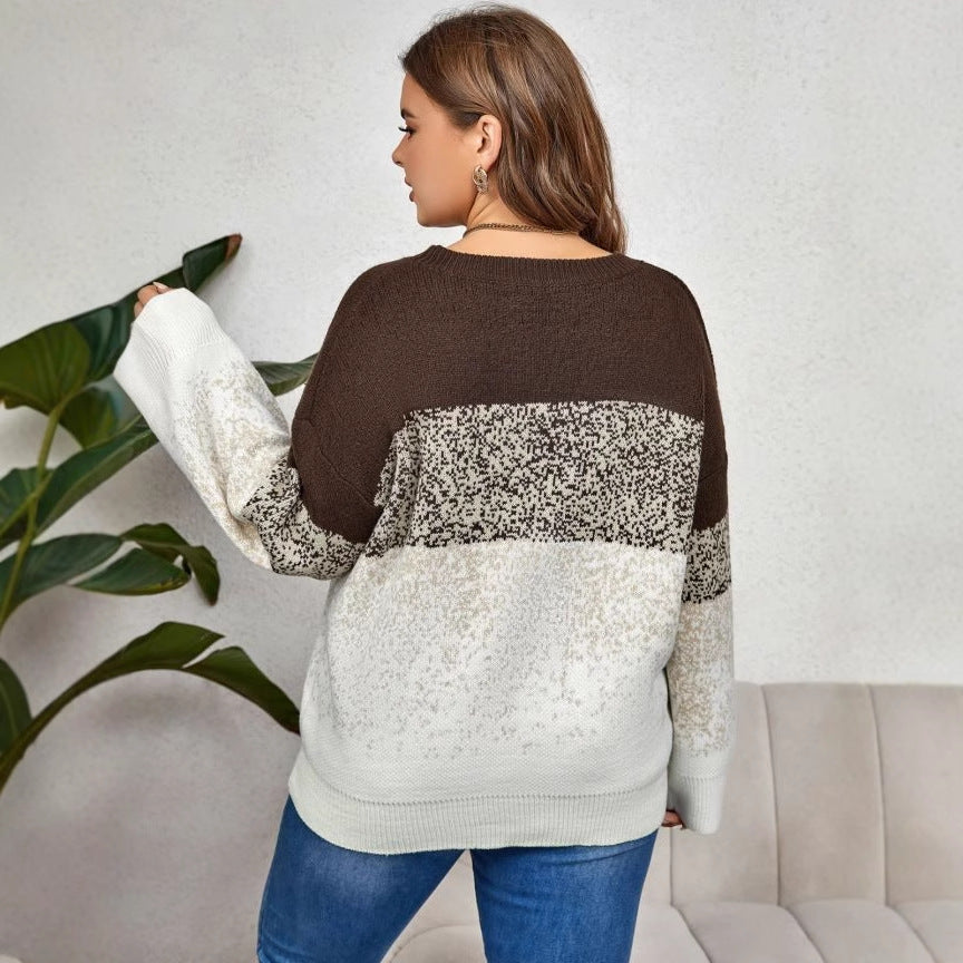 Color Block Round Neck Pullover Top Casual