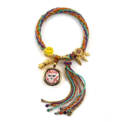 Tibetan Thangka Hand Rope Hand Rubbing Cotton Rope Woven Bracelet Five-Way God Of Wealth Eye Zakiram Green Tara Wenzhu Thangka