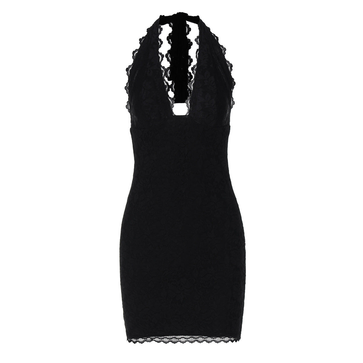 Sexy Lace-Trimmed Backless Bodycon Dress