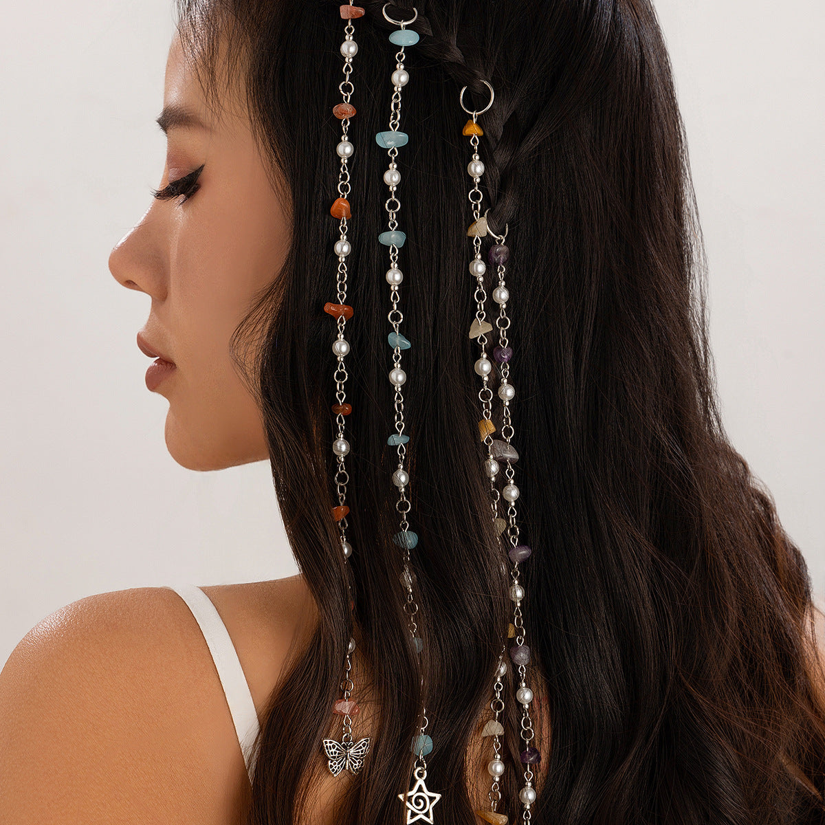 Long Bohemian Natural Stone Hair Accessories With Star Butterfly Design