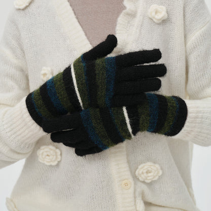 Rainbow Striped Knit Gloves Warm Casual Wool Blend Mittens