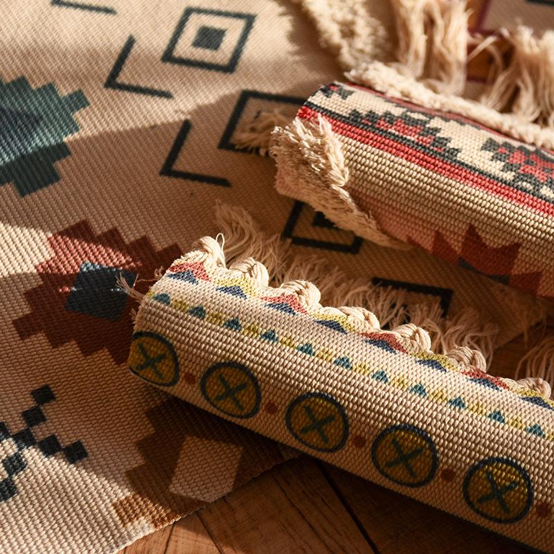 Nordic Style Cotton Tassel Woven Floor Mats Bedroom Bedside Mats Simple Modern Carpets