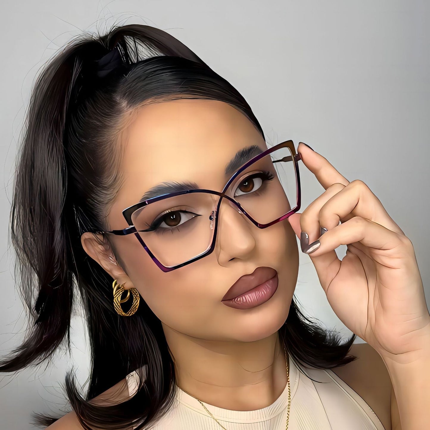 Trendy Large Frame Metal Blue Light Blocking Glasses