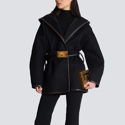 Belted Batwing Sleeve Wool Blend Jacket