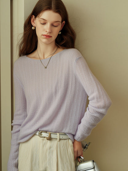 Elegant Round Neck Cashmere Sweater Soft Warm Fall Winter Knitwear
