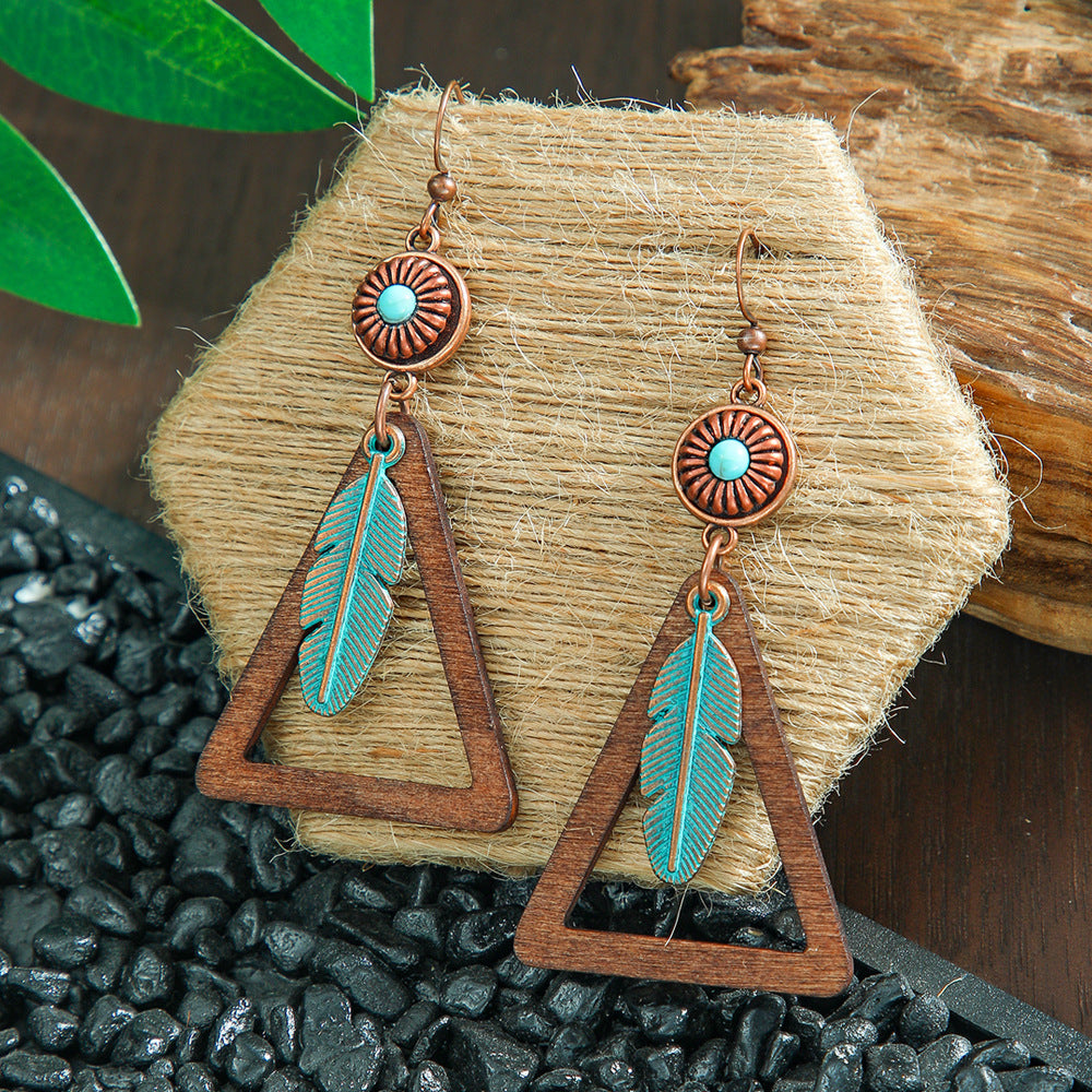 Bohemian Leaf Tassel Earrings Metal Leather Drop Dangle