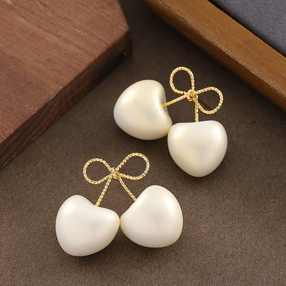 French Cherry Pearl Earrings Stylish Silver Needle Ear Studs