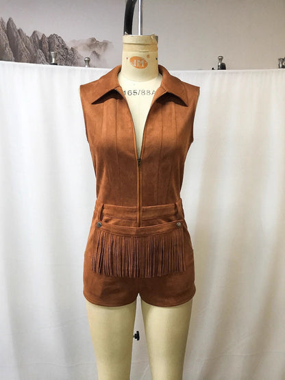 Trendy Solid Color Fringe Jumpsuit for Women
