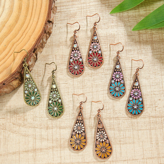 Bohemian Daisy Drop Earrings with Colorful Water Drop Design
