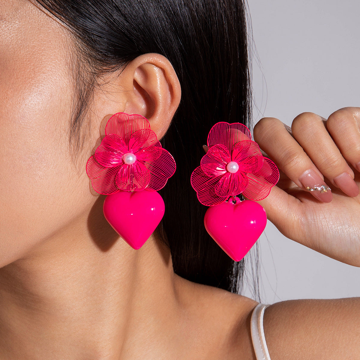 Vintage Minimalist Bow Heart Earrings Acrylic Valentine Jewelry