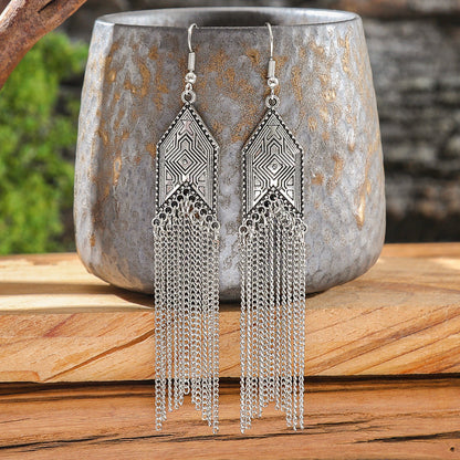 Exaggerated Geometric Tassel Earrings Vintage Long Chain Drop Earrings