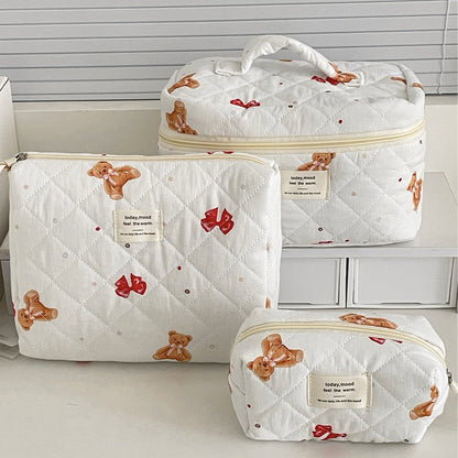 Bow Flower Large Capacity Makeup Bag Vintage Quilted Toiletry Pouch