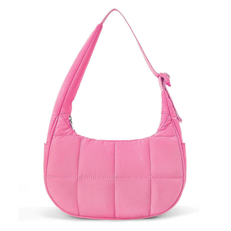 Solid Color Nylon Quilted Crescent Shoulder Bag