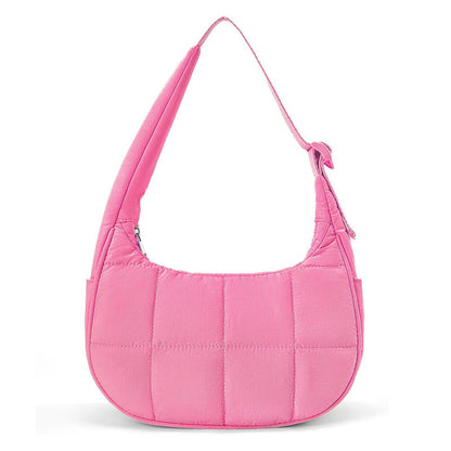 Solid Color Nylon Quilted Crescent Shoulder Bag