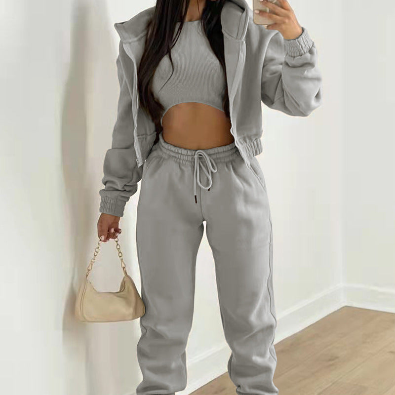 Solid Color Hoodie Jogger Set Stylish Comfortable Sportswear