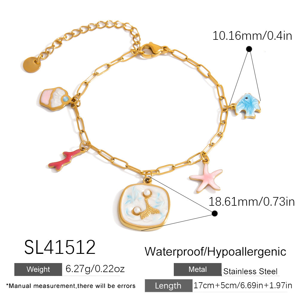 Stainless Steel Turtle Starfish Pendant Bracelet Fashionable Beach Jewelry