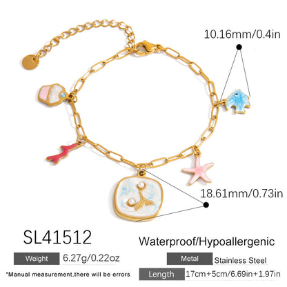 Stainless Steel Turtle Starfish Pendant Bracelet Fashionable Beach Jewelry