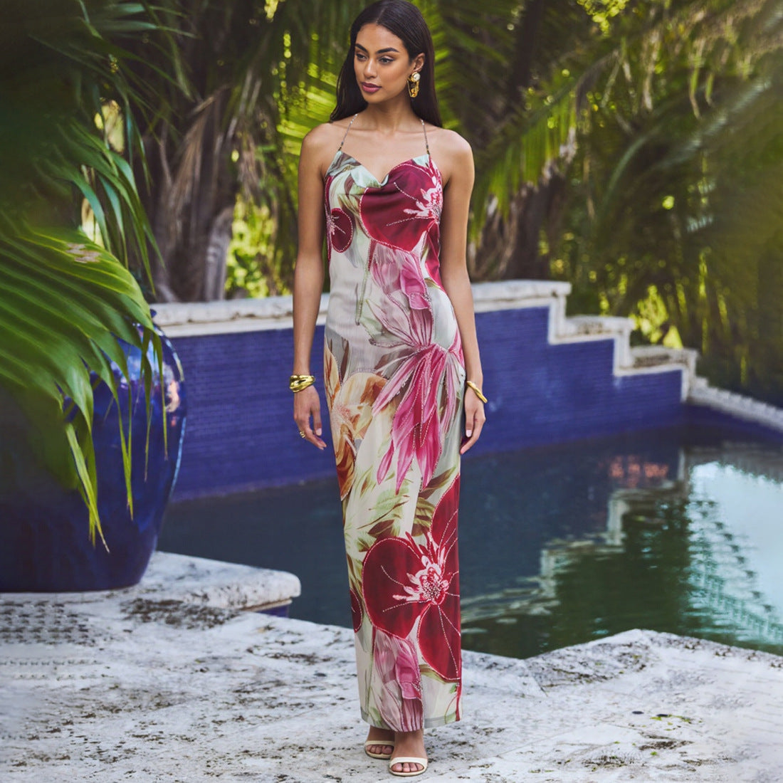 Sexy Backless Tie-Up Maxi Dress With Floral Print