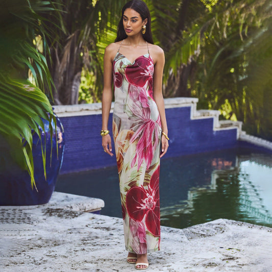 Sexy Backless Tie-Up Maxi Dress With Floral Print
