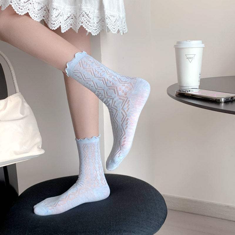 Rufia - Solid Color Picot-Edge Ankle Socks