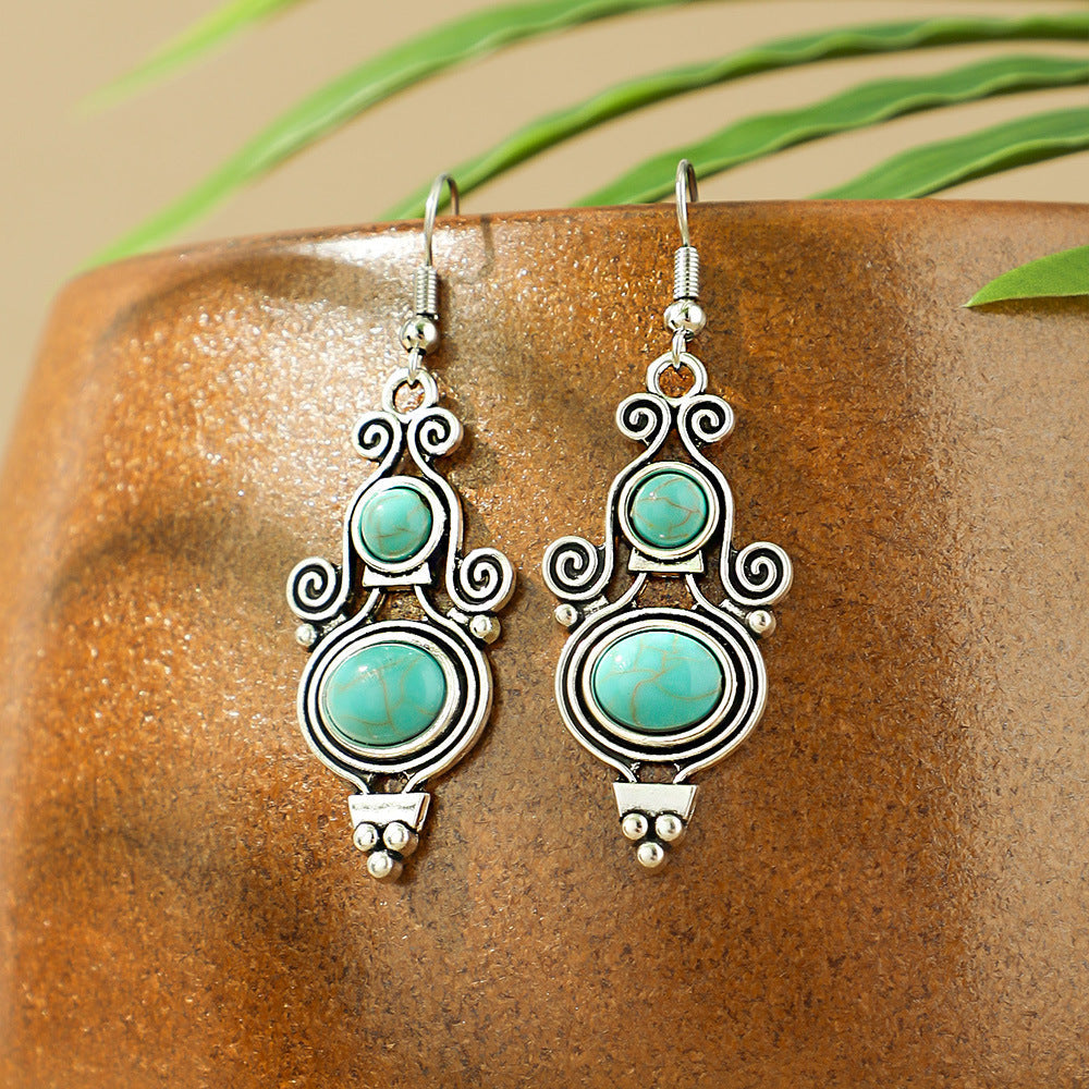 Bohemian Turquoise Teardrop Earrings Vintage Alloy Geometry