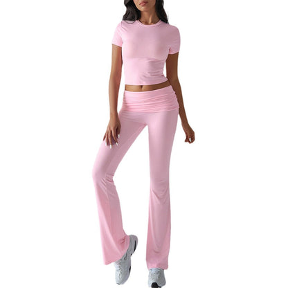 Casual Solid Color Slim Fit T-Shirt and Pants Set