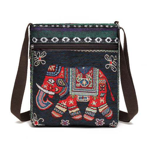 Women'S Crossbody Shoulder Bag Canvas Bag Thai Ethnic Style Embroidery Cute Fashion Lady'S Mobile Phone Bag Shoulder Bag
