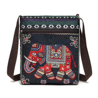 Women'S Crossbody Shoulder Bag Canvas Bag Thai Ethnic Style Embroidery Cute Fashion Lady'S Mobile Phone Bag Shoulder Bag