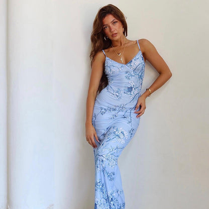 Patterned V-Neck Maxi Dress Elegant Casual Summer Style