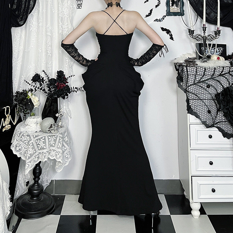 Black Lace Maxi Dress Sleeveless Gothic Style